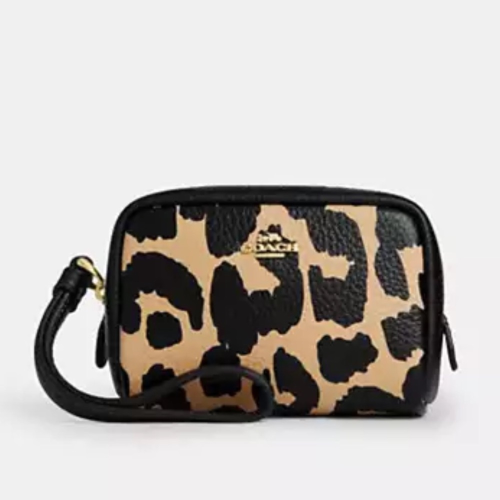 🖤 Coach NWT Pouch Wristlet With Leopard Print and Gold Hardware - Picture 1 of 7